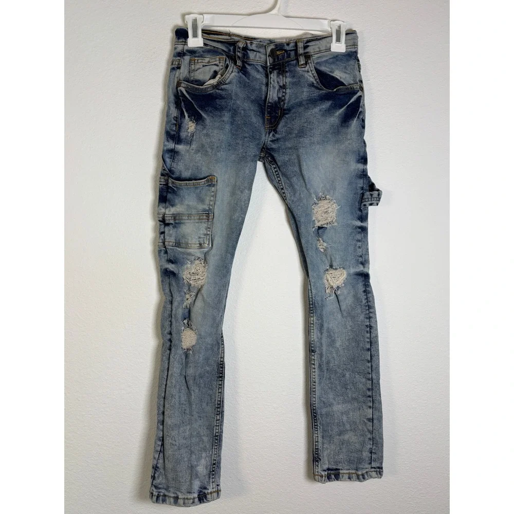 Evolution In Design Shuttle Distressed Carpenter Jeans Boys Size 14 Acid Wash